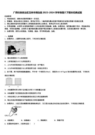 广西壮族自治区玉林市博白县2023-2024学年物理八下期末经典试题含解析.doc