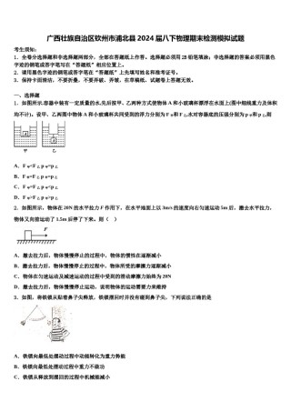 广西壮族自治区钦州市浦北县2024届八下物理期末检测模拟试题含解析.doc