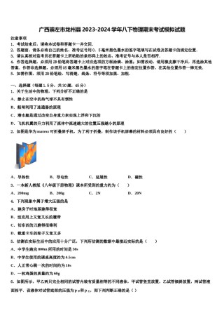 广西崇左市龙州县2023-2024学年八下物理期末考试模拟试题含解析.doc