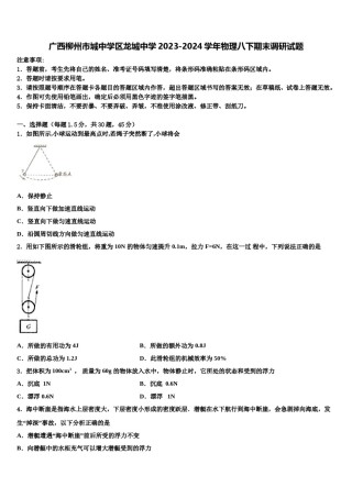 广西柳州市城中学区龙城中学2023-2024学年物理八下期末调研试题含解析.doc