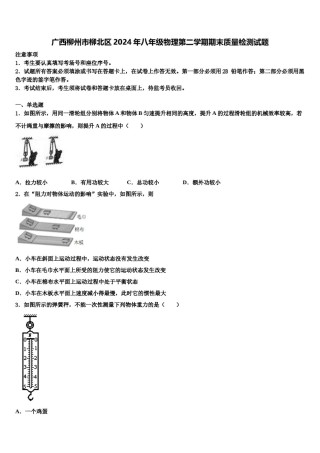 广西柳州市柳北区2024年八年级物理第二学期期末质量检测试题含解析.doc
