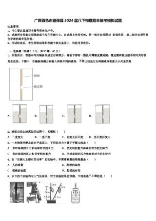 广西百色市德保县2024届八下物理期末统考模拟试题含解析.doc