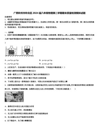 广西钦州市钦北区2024届八年级物理第二学期期末质量检测模拟试题含解析.doc