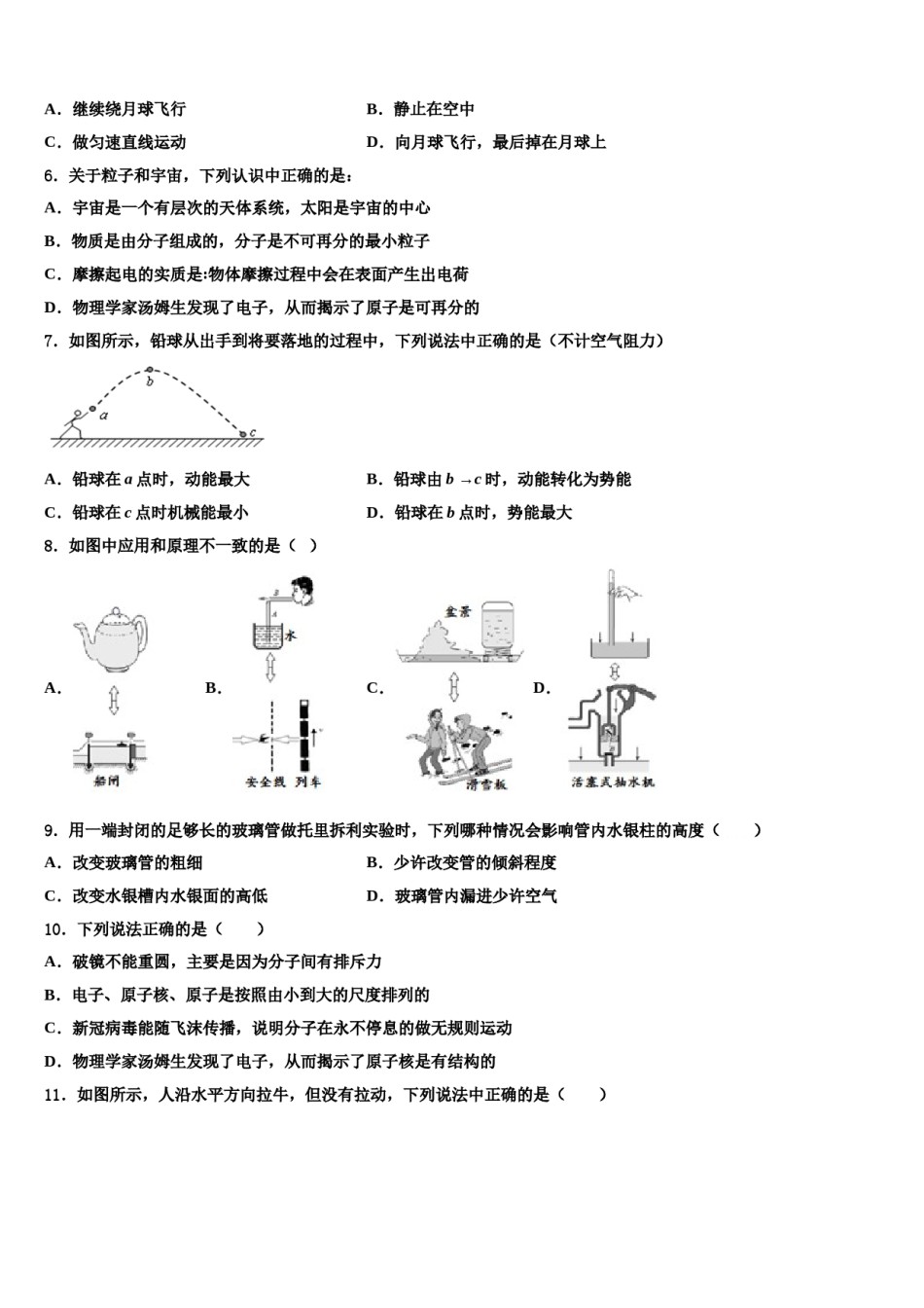 广西防城港市上思县2023-2024学年物理八下期末质量检测模拟试题含解析.doc_第2页