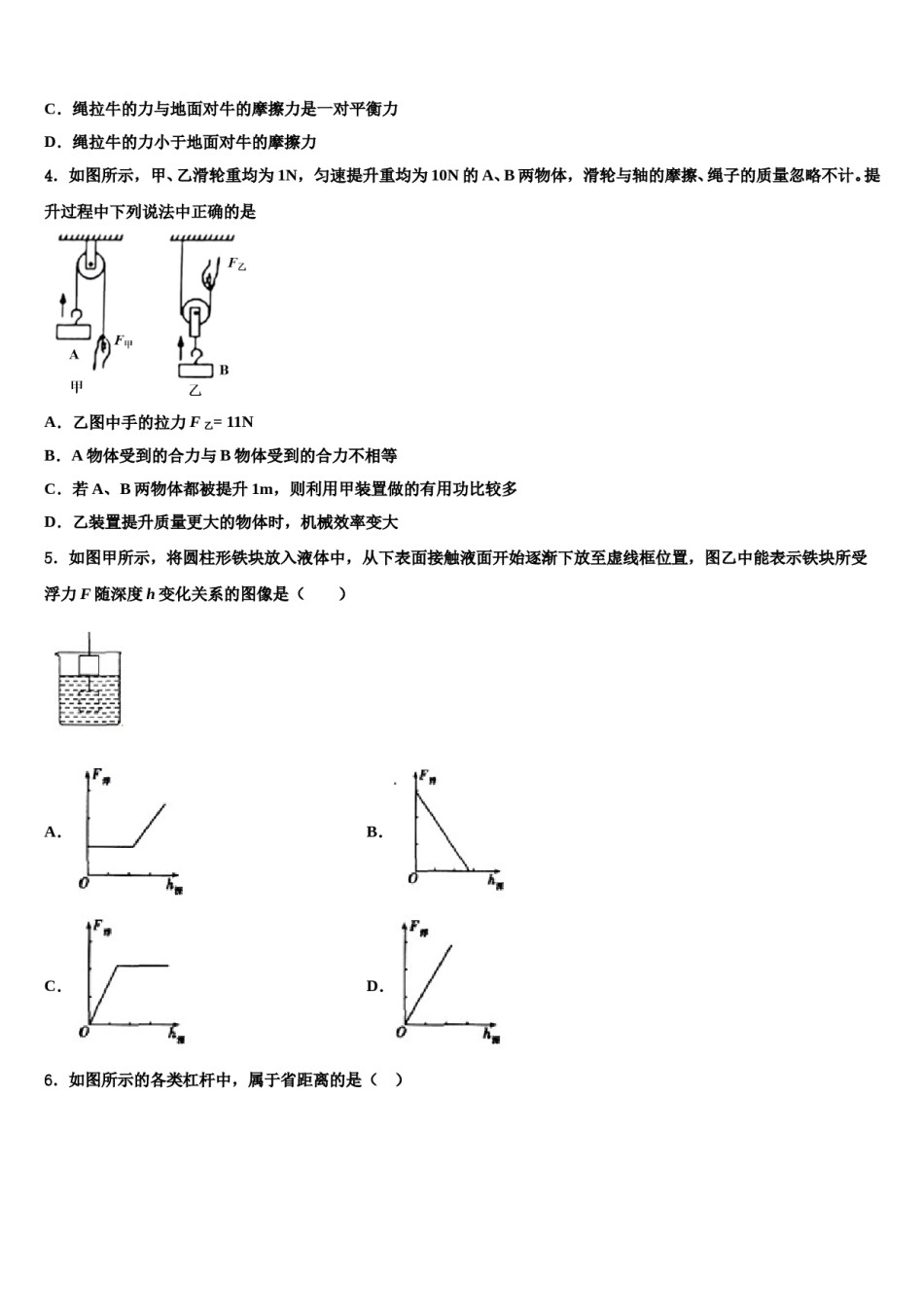 广西陆川县联考2024年物理八下期末学业质量监测模拟试题含解析.doc_第2页