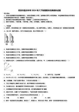 延安市重点中学2024年八下物理期末经典模拟试题含解析.doc