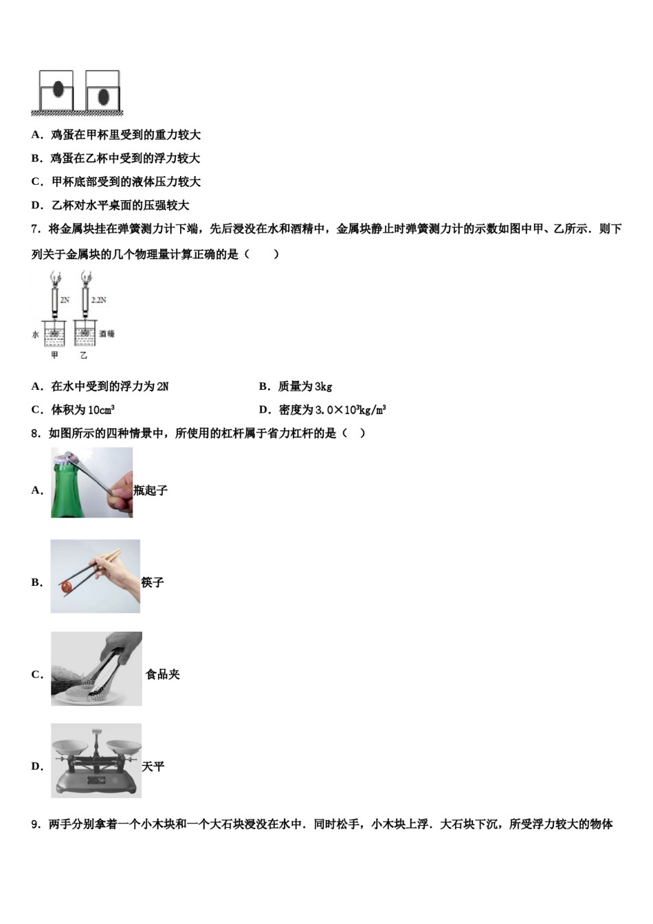 惠州市重点中学2024届八下物理期末监测模拟试题含解析.doc_第2页