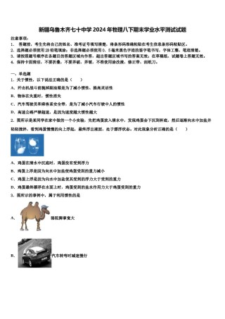 新疆乌鲁木齐七十中学2024年物理八下期末学业水平测试试题含解析.doc