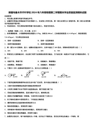 新疆乌鲁木齐仟叶学校2024年八年级物理第二学期期末学业质量监测模拟试题含解析.doc