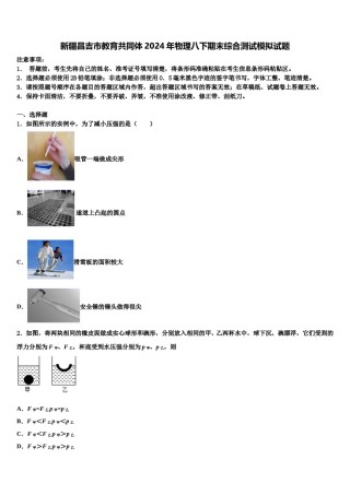新疆昌吉市教育共同体2024年物理八下期末综合测试模拟试题含解析.doc