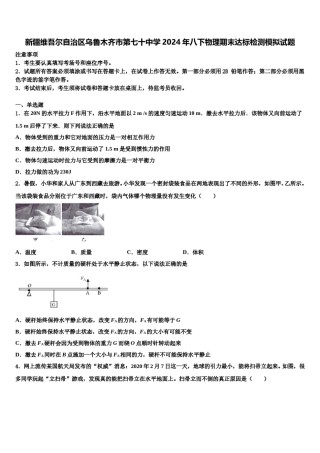 新疆维吾尔自治区乌鲁木齐市第七十中学2024年八下物理期末达标检测模拟试题含解析.doc