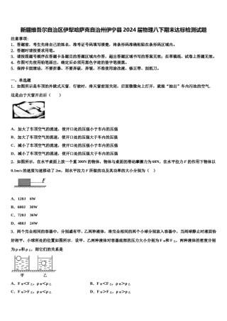 新疆维吾尔自治区伊犁哈萨克自治州伊宁县2024届物理八下期末达标检测试题含解析.doc