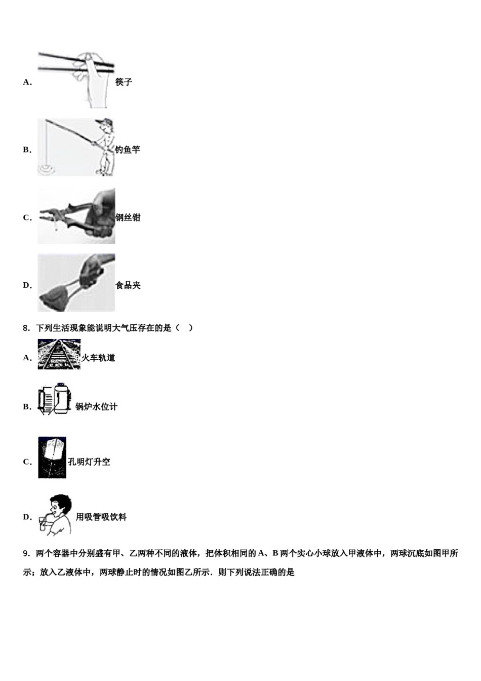 期海南省五指山中学2024年物理八下期末质量检测试题含解析.doc_第3页