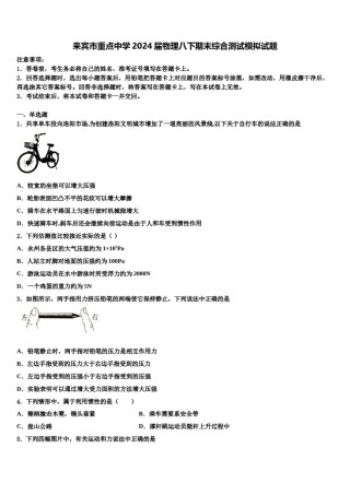 来宾市重点中学2024届物理八下期末综合测试模拟试题含解析.doc