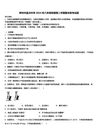 柳州市重点中学2024年八年级物理第二学期期末联考试题含解析.doc