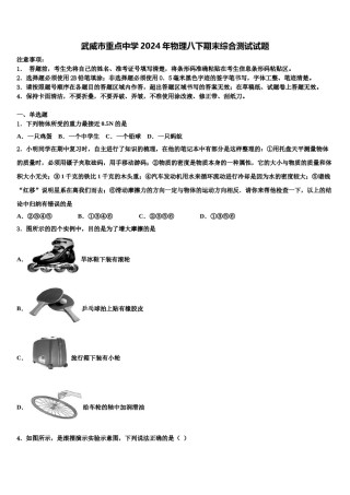 武威市重点中学2024年物理八下期末综合测试试题含解析.doc