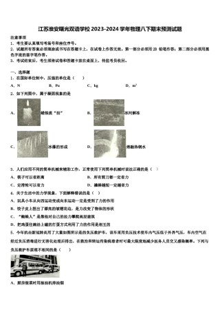 江苏淮安曙光双语学校2023-2024学年物理八下期末预测试题含解析.doc
