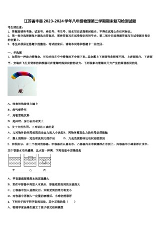 江苏省丰县2023-2024学年八年级物理第二学期期末复习检测试题含解析.doc