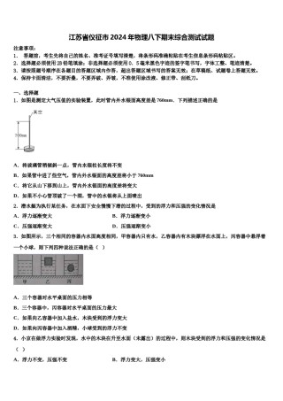 江苏省仪征市2024年物理八下期末综合测试试题含解析.doc