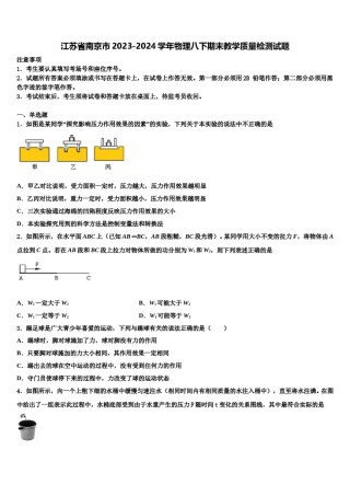 江苏省南京市2023-2024学年物理八下期末教学质量检测试题含解析.doc