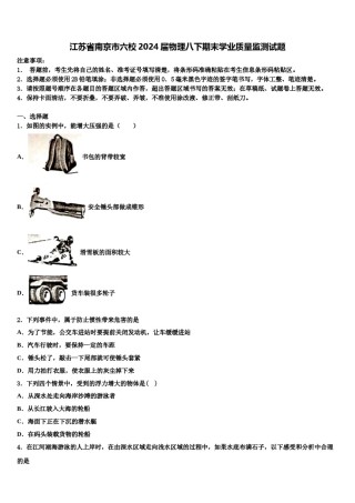 江苏省南京市六校2024届物理八下期末学业质量监测试题含解析.doc