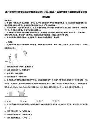 江苏省南京市南京师范大附属中学2023-2024学年八年级物理第二学期期末质量检测模拟试题含解析.doc
