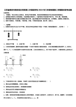 江苏省南京市南京民办育英第二外国语学校2024年八年级物理第二学期期末联考试题含解析.doc