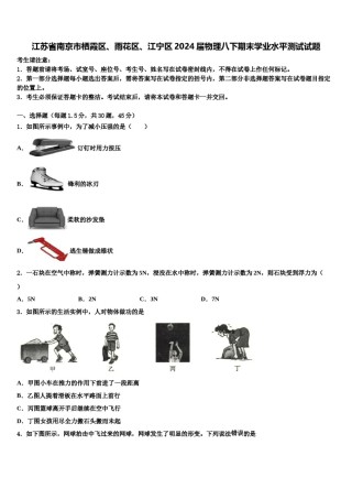 江苏省南京市栖霞区、雨花区、江宁区2024届物理八下期末学业水平测试试题含解析.doc