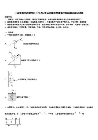江苏省南京市溧水区五校2024年八年级物理第二学期期末调研试题含解析.doc