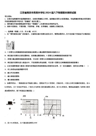 江苏省南京市育英外学校2024届八下物理期末调研试题含解析.doc