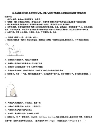 江苏省南京市育英外学校2024年八年级物理第二学期期末调研模拟试题含解析.doc