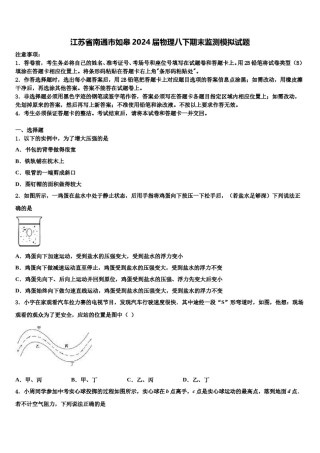 江苏省南通市如皋2024届物理八下期末监测模拟试题含解析.doc