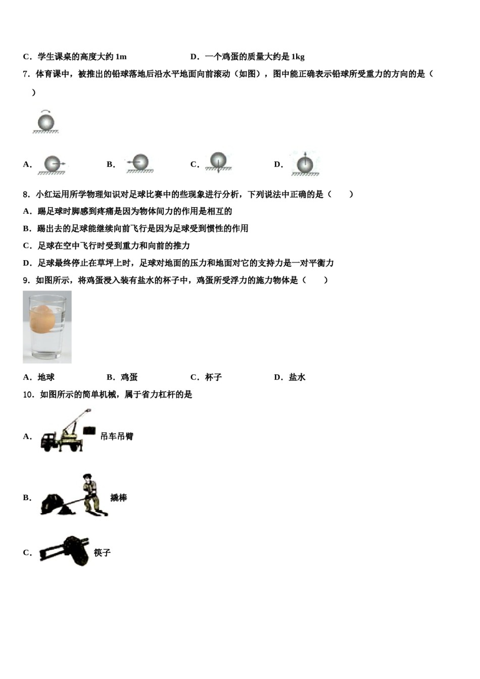 江苏省南通市如皋市丁堰镇初级中学2024年物理八下期末质量检测模拟试题含解析.doc_第2页