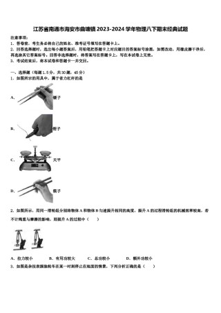 江苏省南通市海安市曲塘镇2023-2024学年物理八下期末经典试题含解析.doc
