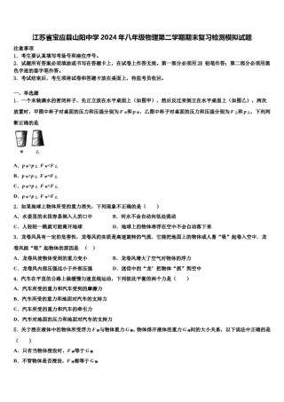 江苏省宝应县山阳中学2024年八年级物理第二学期期末复习检测模拟试题含解析.doc