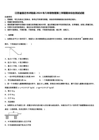 江苏省宿迁市沭阳县2024年八年级物理第二学期期末综合测试试题含解析.doc