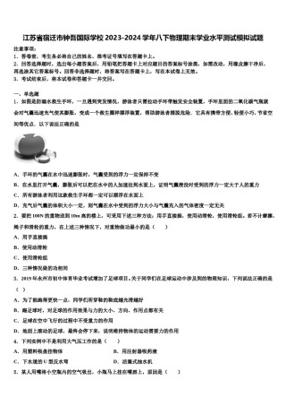江苏省宿迁市钟吾国际学校2023-2024学年八下物理期末学业水平测试模拟试题含解析.doc