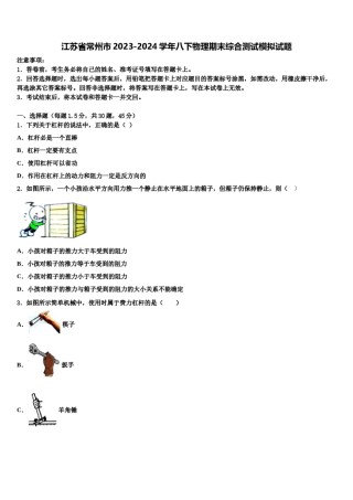 江苏省常州市2023-2024学年八下物理期末综合测试模拟试题含解析.doc