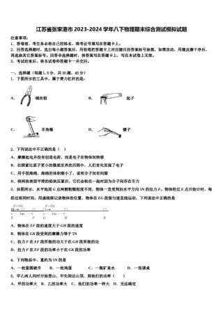江苏省张家港市2023-2024学年八下物理期末综合测试模拟试题含解析.doc