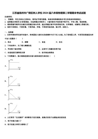 江苏省扬州市广陵区树人学校2024届八年级物理第二学期期末考试试题含解析.doc