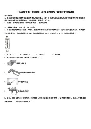 江苏省扬州市江都区城区2024届物理八下期末联考模拟试题含解析.doc