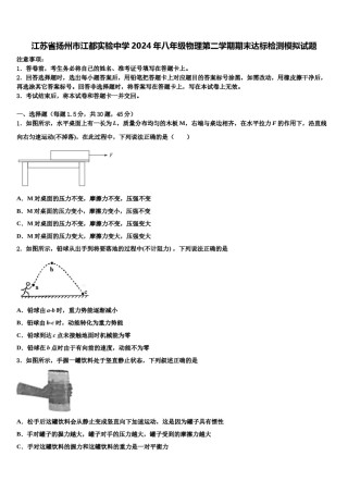 江苏省扬州市江都实验中学2024年八年级物理第二学期期末达标检测模拟试题含解析.doc