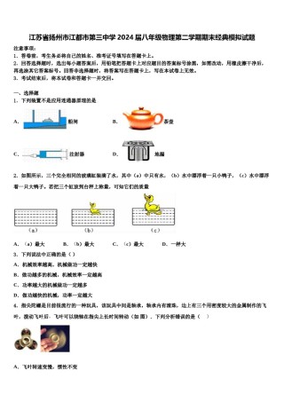 江苏省扬州市江都市第三中学2024届八年级物理第二学期期末经典模拟试题含解析.doc