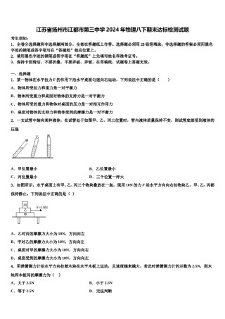 江苏省扬州市江都市第三中学2024年物理八下期末达标检测试题含解析.doc