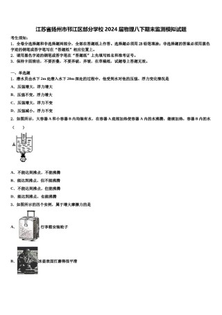 江苏省扬州市邗江区部分学校2024届物理八下期末监测模拟试题含解析.doc