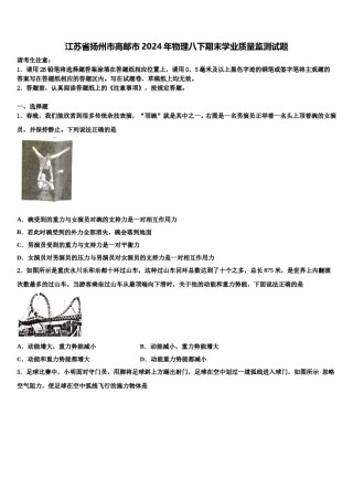 江苏省扬州市高邮市2024年物理八下期末学业质量监测试题含解析.doc