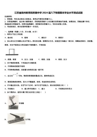江苏省扬州教育院附属中学2024届八下物理期末学业水平测试试题含解析.doc