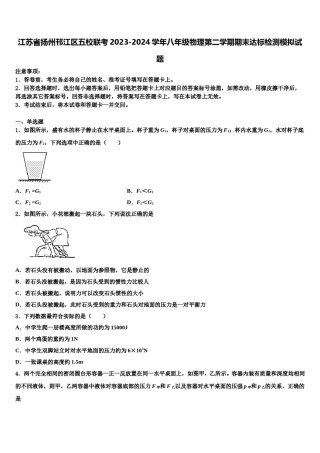 江苏省扬州邗江区五校联考2023-2024学年八年级物理第二学期期末达标检测模拟试题含解析.doc