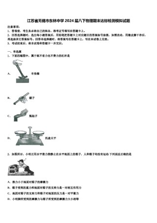 江苏省无锡市东林中学2024届八下物理期末达标检测模拟试题含解析.doc