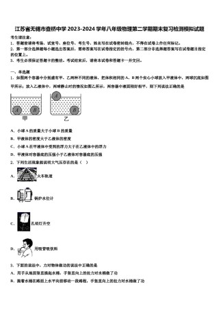 江苏省无锡市查桥中学2023-2024学年八年级物理第二学期期末复习检测模拟试题含解析.doc
